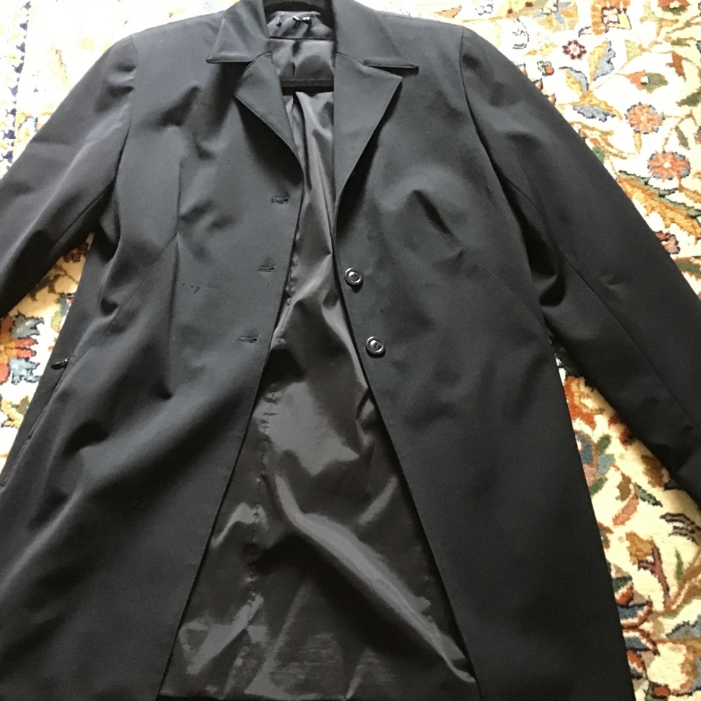 Theory Black Long Button Front Jacket Size 8 - image 1